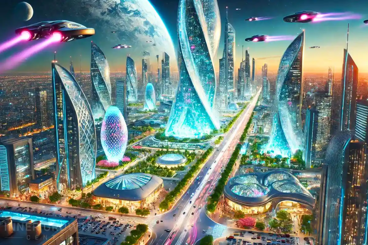 A futuristic cityscape representing a 5d earth.