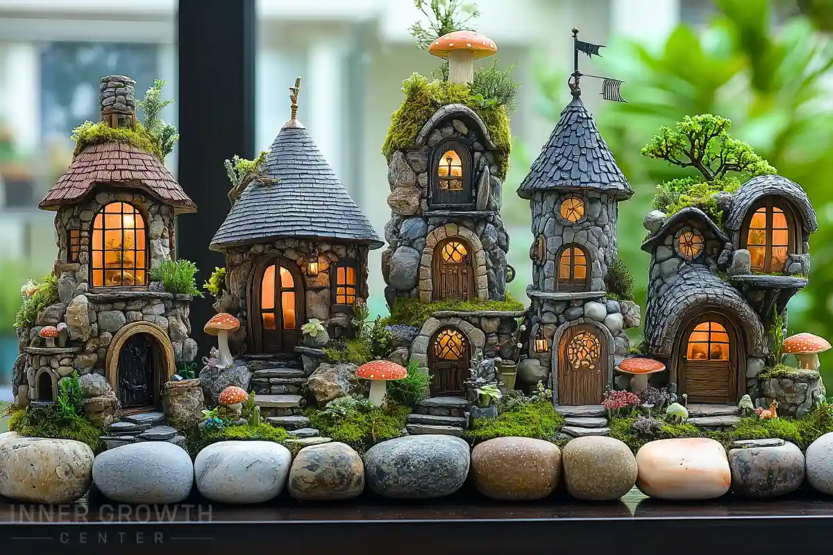 A row of magical garden miniatures, sparking joy and wonder.