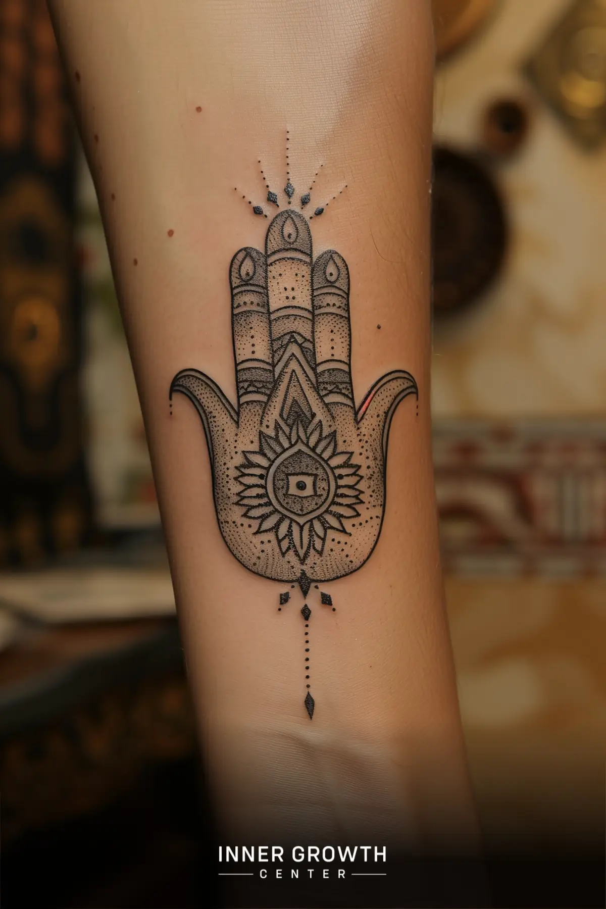 A hamsa hand tattoo