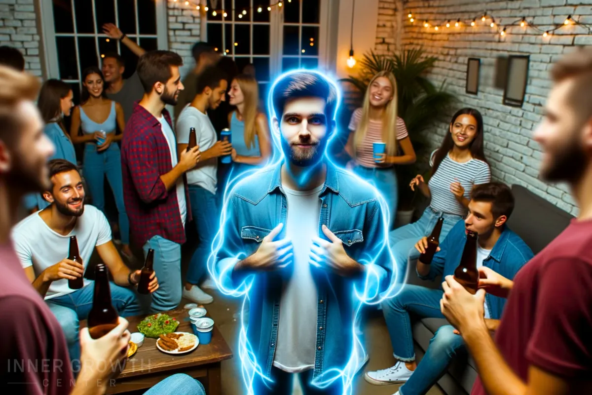 A man at a party lighting up the room.