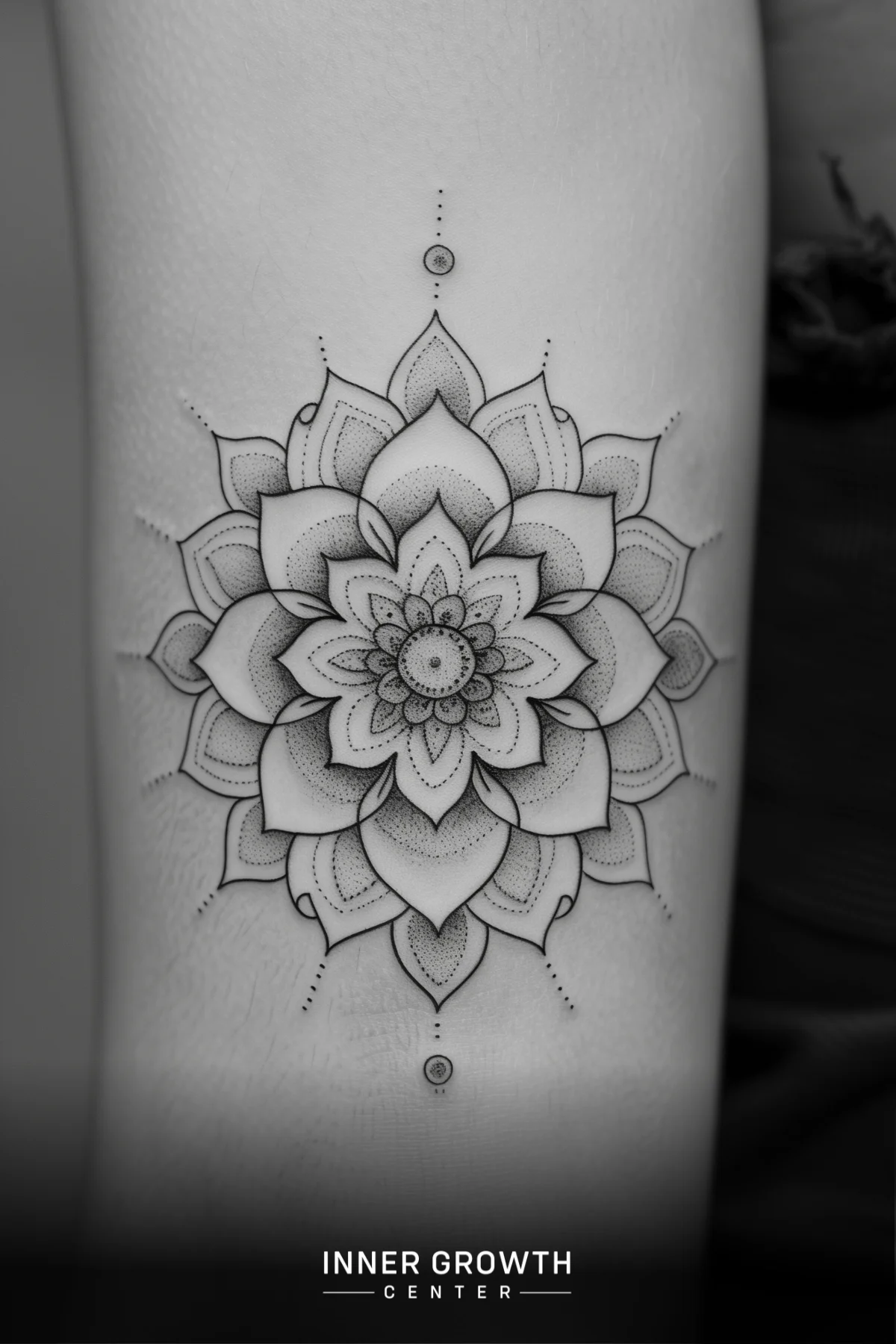 A tattoo of a sacred mandala.