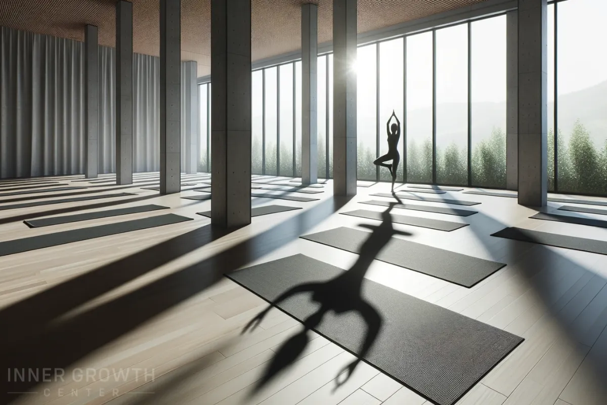 A woman doing yoga with her shadow.