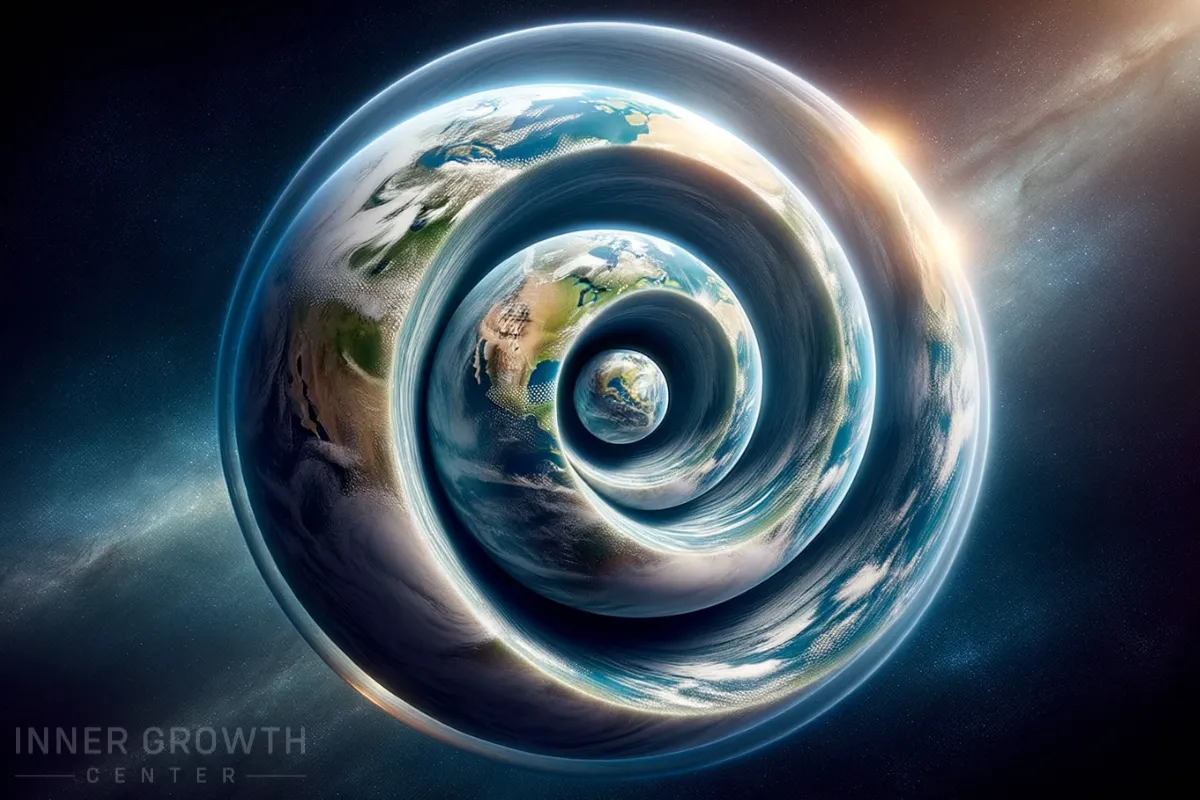 A swirling earth symbolising the many spiritual dimensions.