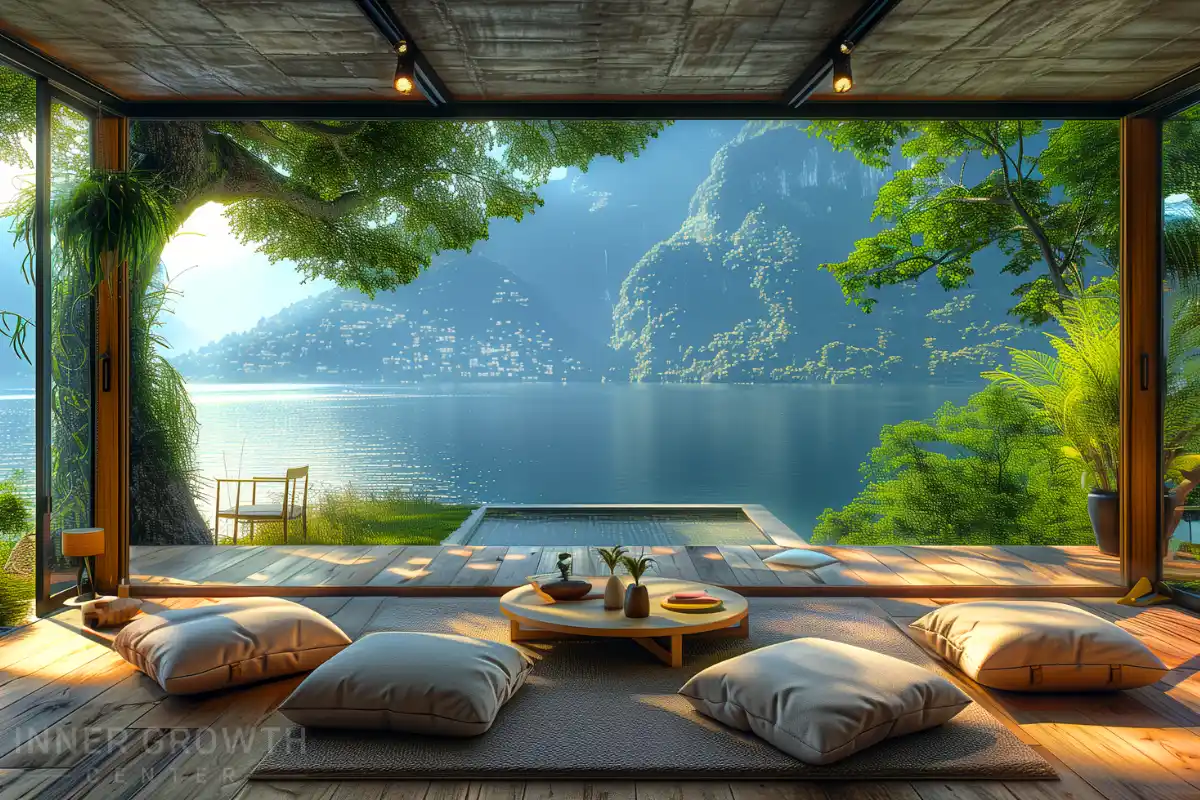 A beautiful cozy spiritual meditation space over looking the water.