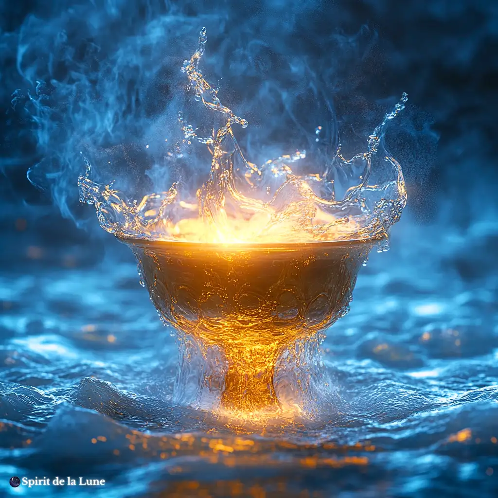 An overflowing cup representing the suit of cups.