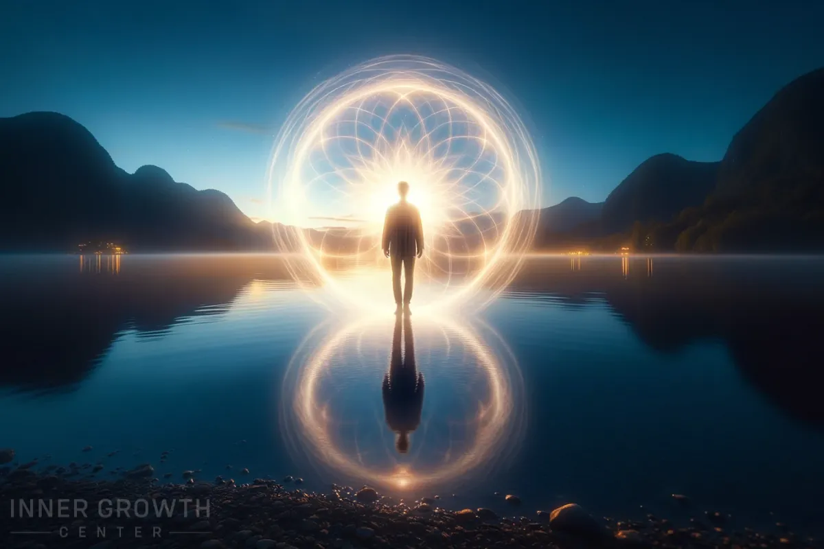 A person walking on water towards an aura, symbolizing signs you are a lightworker.