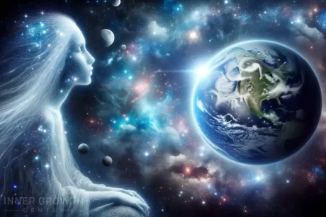 A spiritual being with earth in view in space.