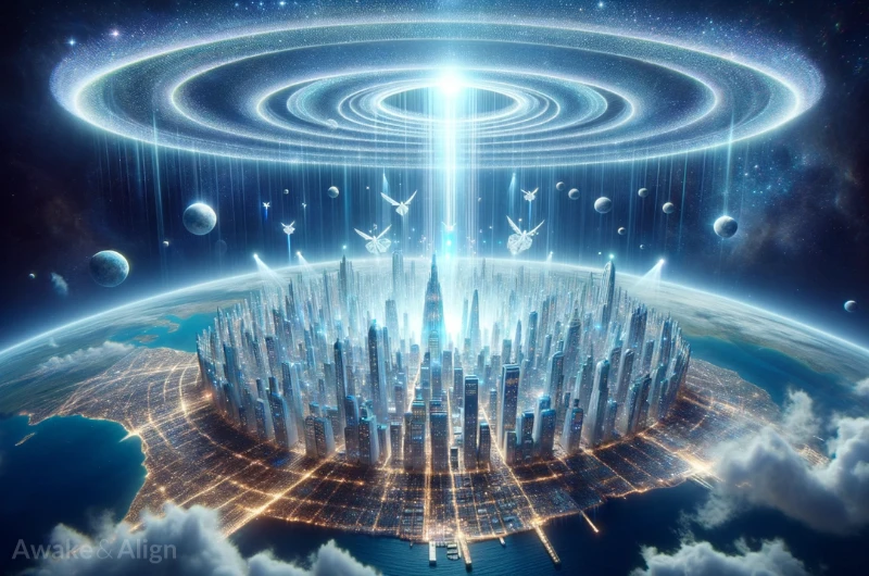 A city on planet earth showing ascension to 5d.