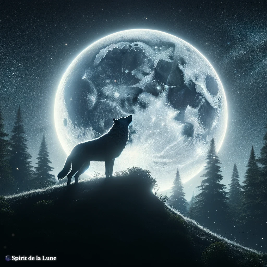 A wolf howling at the full wolf moon.