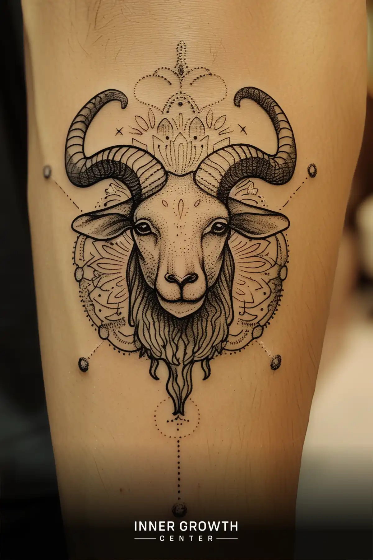 A zodiac tattoo picturing a taurus.